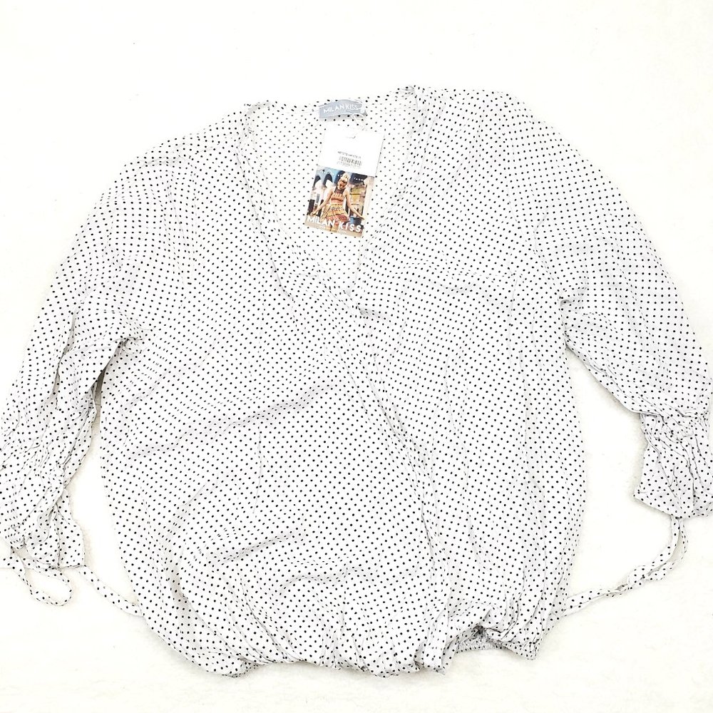 Milan Kiss Polka Dot Wrap Look Blouse